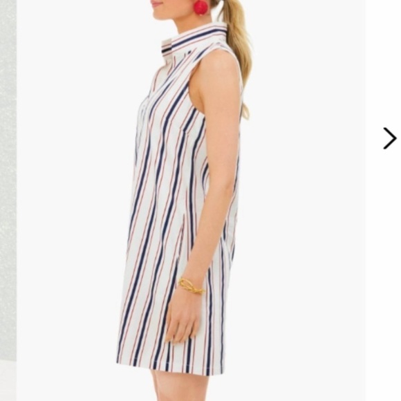 Tuckernuck white Navy and‎ Red Stripe Clifton Dress size XS midi collared - Picture 3 of 16